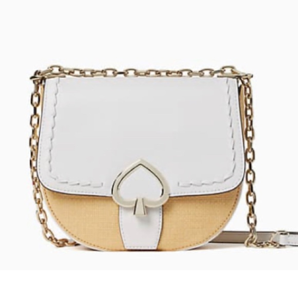 Kate Spade Robyn Straw Whitedove Leather Medium Chain Crossbody